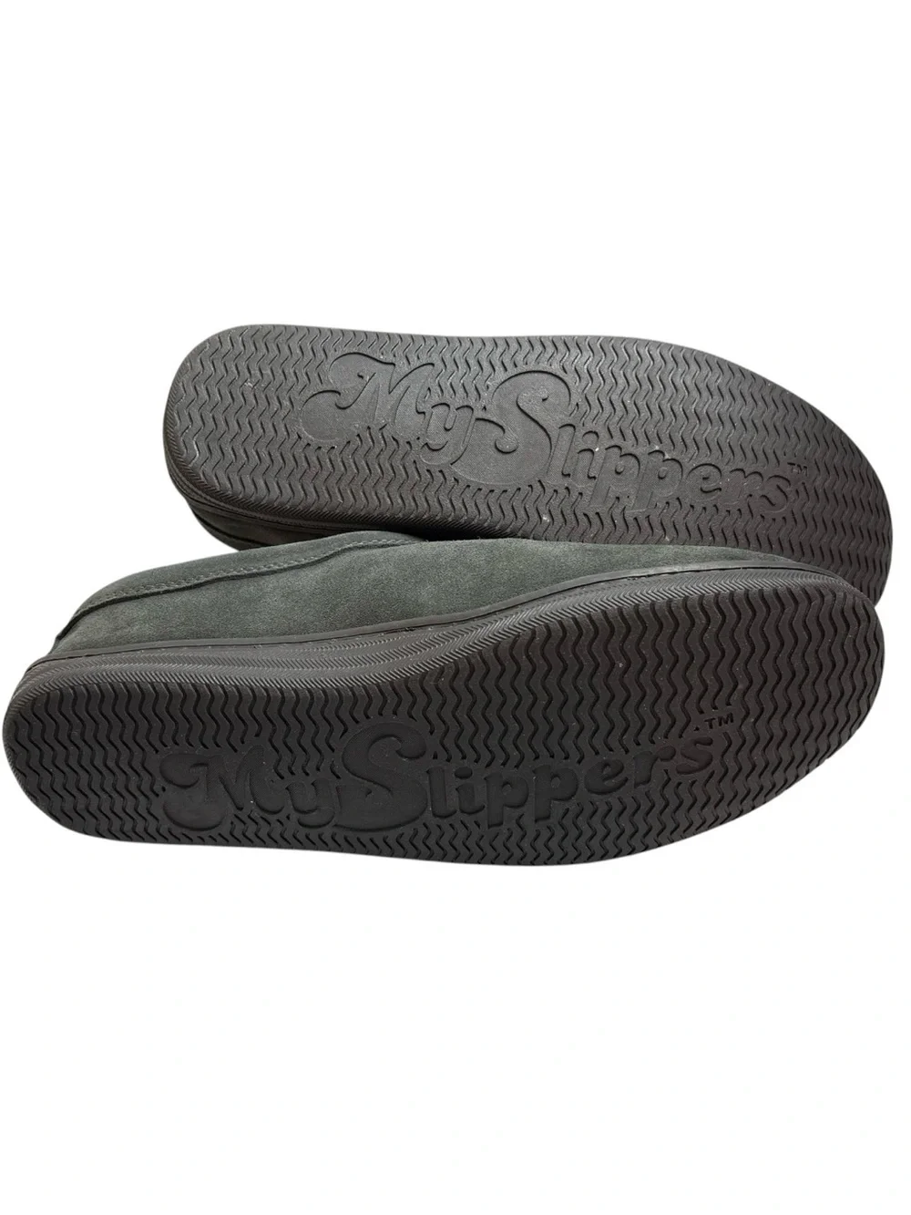 My Slippers by My Pillow Slip On Clogs Suede Leather Faux Fur Dark Gray Size 13